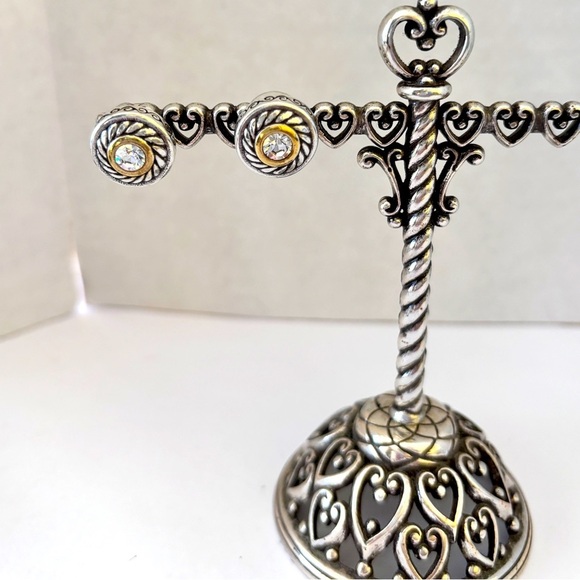 Brighton Heiress Crystal Post Two Tone Silver/Gold Plate Pierced Earrings - Picture 2 of 7